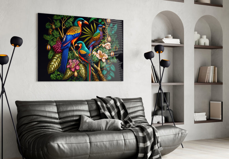 Tropical Birds Glass Wall Art  || Designers Collection