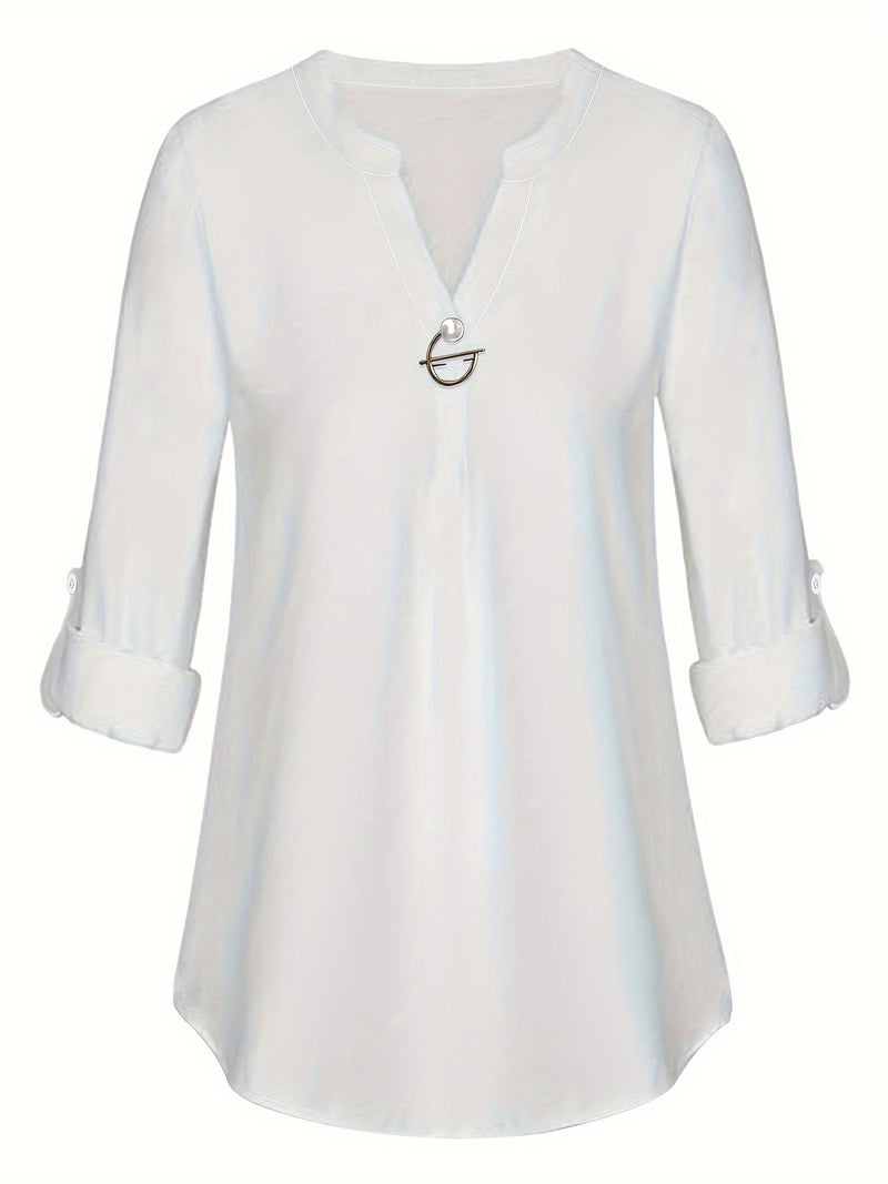 Women's Long Sleeved Simple And Versatile Casual Pearl Button Shirt