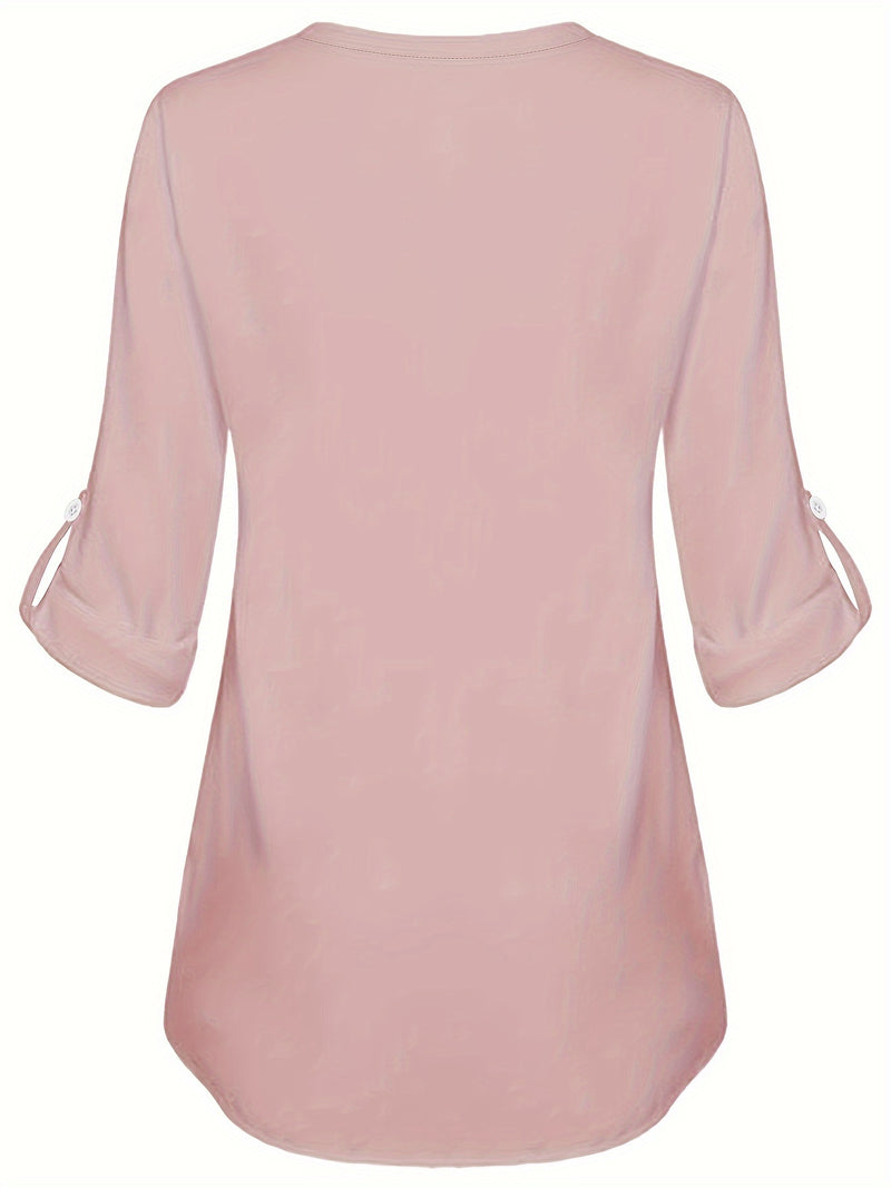 Women's Long Sleeved Simple And Versatile Casual Pearl Button Shirt