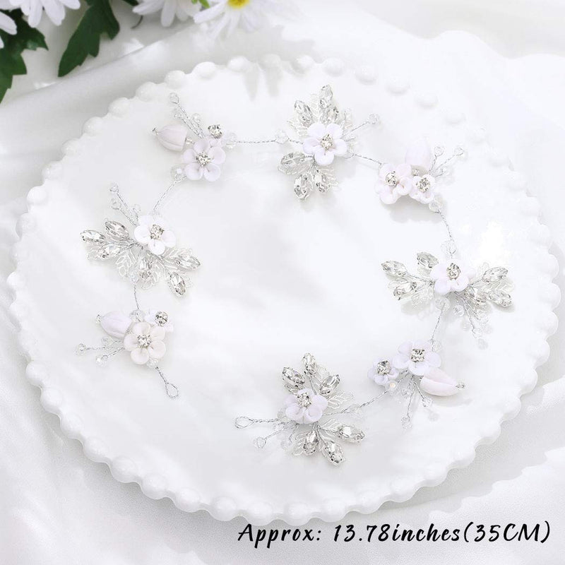 Bride Silver Wedding Hair Vine Flower Bridal Hair Piece Leaf Party Hair Accessories Crystal Hair Jewelry Rhinestone Headpieces for Women and Girls