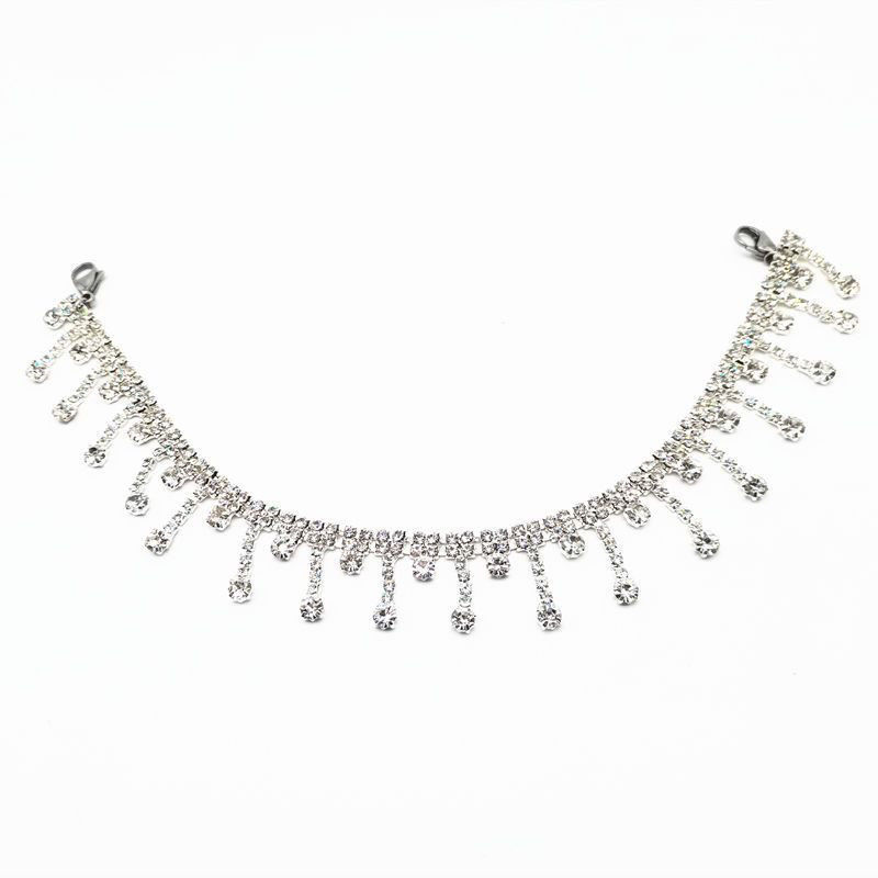 Fashionable And Elegant Women's Silver Tassel Glass Rhinestone Collarbone Chain