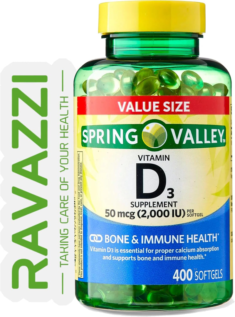 Vitamin D3 Supplement Softgels, 2000 IU, 400 Count + i Sticker Included.
