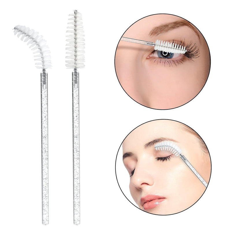 50PCS Mascara Wands, Crystal White Mascara Brushes, Disposable Eyelash Eyebrow Spoolie Brush, Lash Spoolies for Makeup Eyelash Extensions (White)