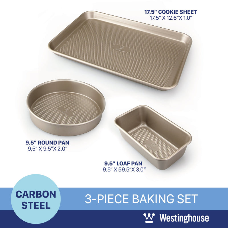 Baking Pan Set, Carbon Steel, 3-pc (Loaf Pan, Round Pan + Cookie Tray)
