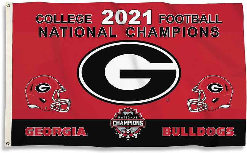 University of Georgia Bulldogs 2021 Championship Premium 3x5 Feet Flag Banner, Metal Grommets, Outdoor Use, Single Sided