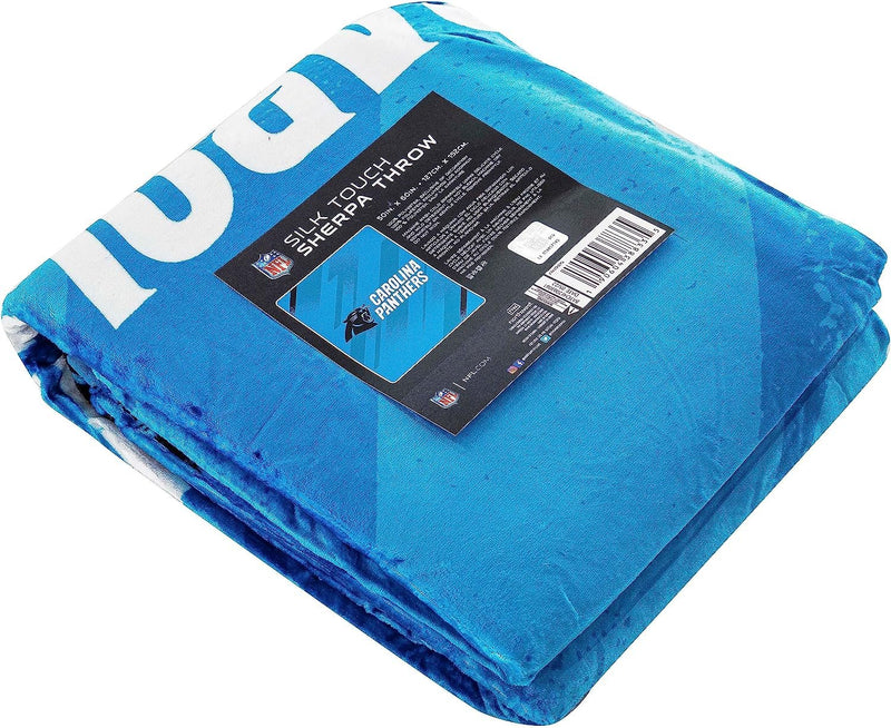 Carolina Panthers Throw Blanket, Sherpa Raschel Polyester, Silk Touch Style, Velocity Design, 50x60 Inch