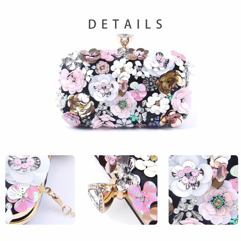 Lanpet Women Flower Evening Clutch Handbag Chain Strap Shoulder Bag Pink