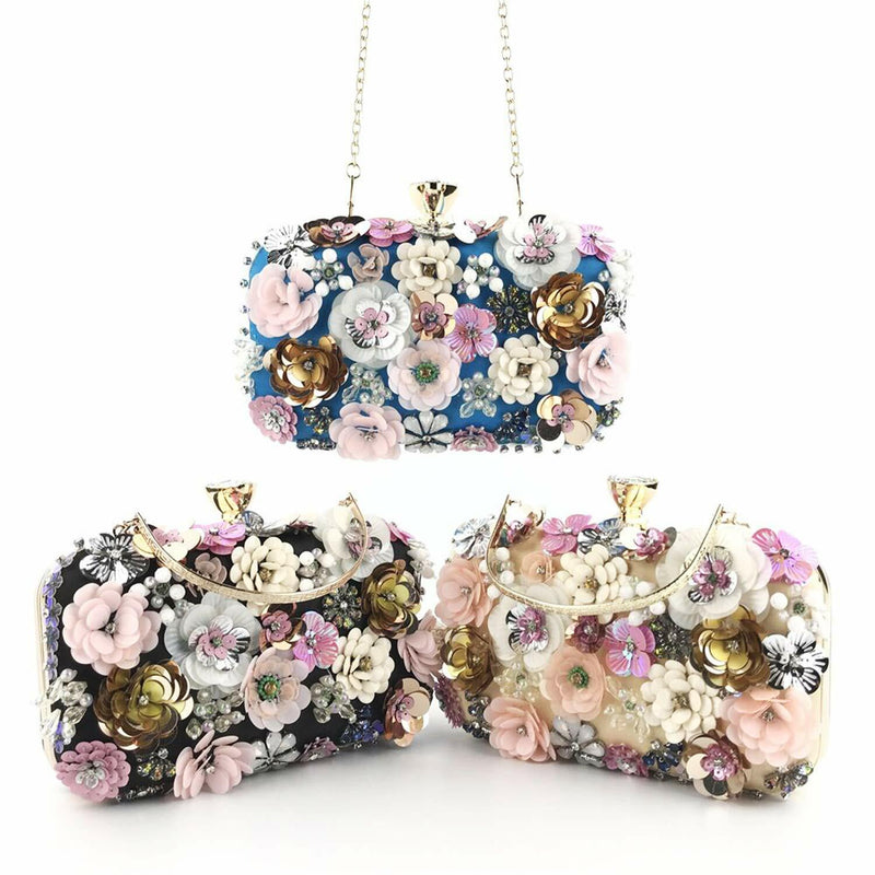 Lanpet Women Flower Evening Clutch Handbag Chain Strap Shoulder Bag Pink