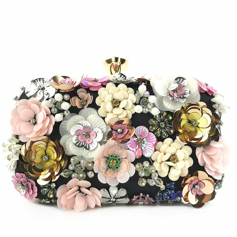 Lanpet Women Flower Evening Clutch Handbag Chain Strap Shoulder Bag Pink