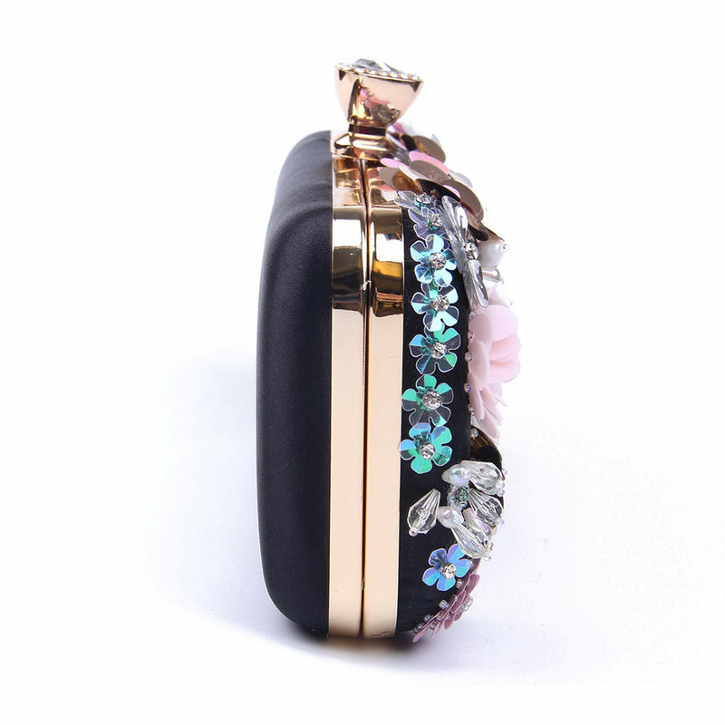 Lanpet Women Flower Evening Clutch Handbag Chain Strap Shoulder Bag Pink