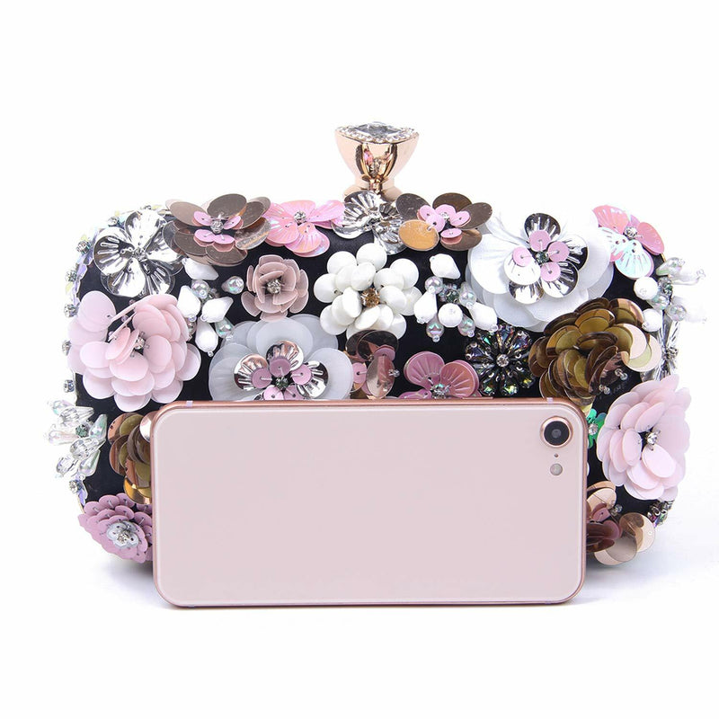 Lanpet Women Flower Evening Clutch Handbag Chain Strap Shoulder Bag Pink
