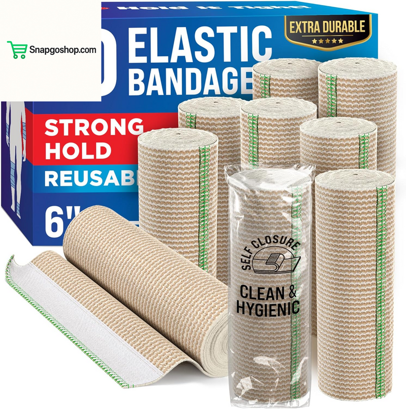 High-Performance Elastic Bandage Wrap - 6 Pack (2X2In, 2X3In, 2X4In) - Self-Closing Strong Compression Bandage Wrap for Feet, Ankles, Wrists, and Knees