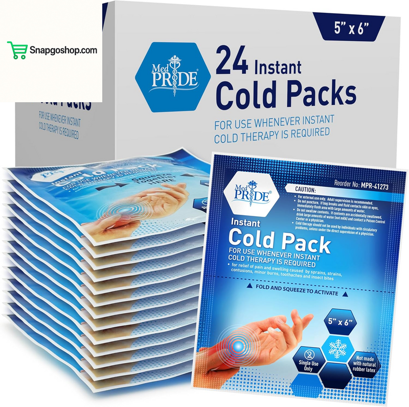 Instant Cold Pack First Aid Kit Ice Pack for Injuries and Pain Relief, No Freezer Needed, 5In X 6In (6 Count (Pack of 1) Clear)