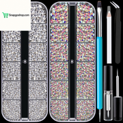 Flat Back Rhinestone Kits Colorful Rhinestones+Crystal Ab&Transparent White Face Gems Nail Gem with Quick Dry Makeup Glue+Picker Pencil+Tweezer for Bedazzling Face Makeup and Nail Art
