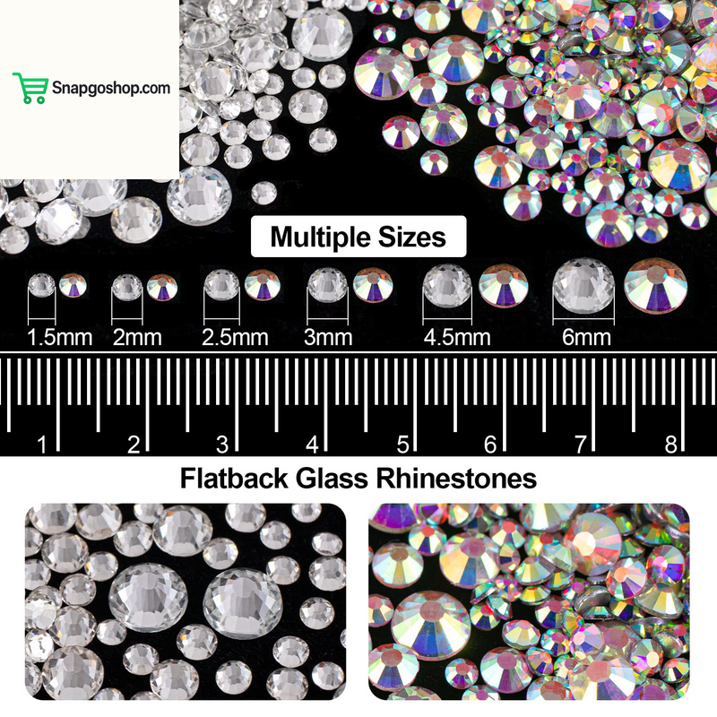 Flat Back Rhinestone Kits Colorful Rhinestones+Crystal Ab&Transparent White Face Gems Nail Gem with Quick Dry Makeup Glue+Picker Pencil+Tweezer for Bedazzling Face Makeup and Nail Art