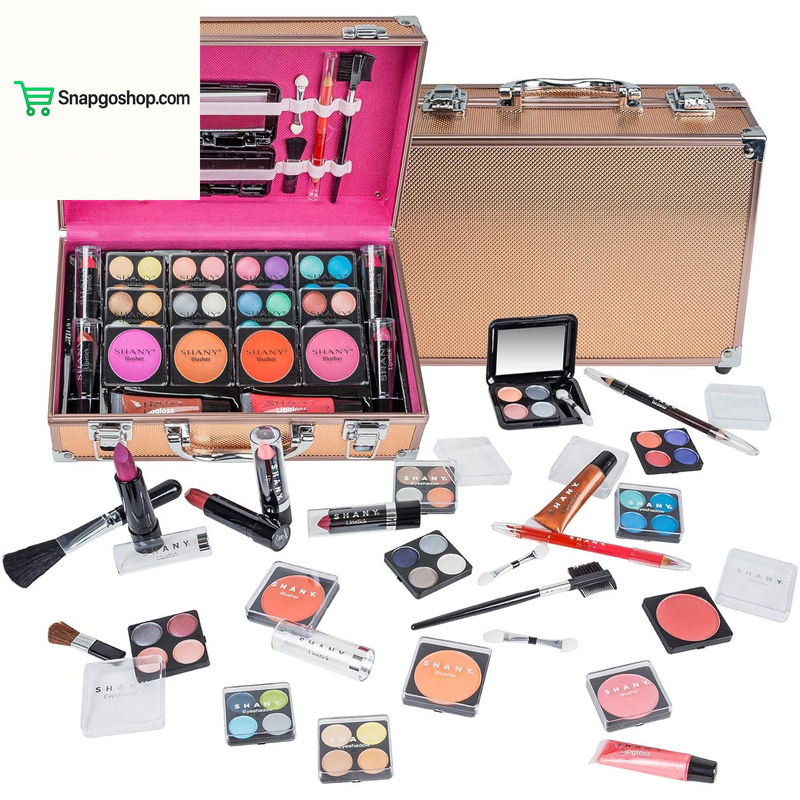 Carry All Makeup Train Case with Pro Makeup Set, Makeup Brushes, Lipsticks, Eye Shadows, Blushes, Powders, and More - Reusable Makeup Storage Organizer - Premium Gift Packaging - Pink