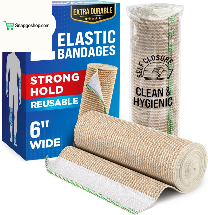 High-Performance Elastic Bandage Wrap - 6 Pack (2X2In, 2X3In, 2X4In) - Self-Closing Strong Compression Bandage Wrap for Feet, Ankles, Wrists, and Knees