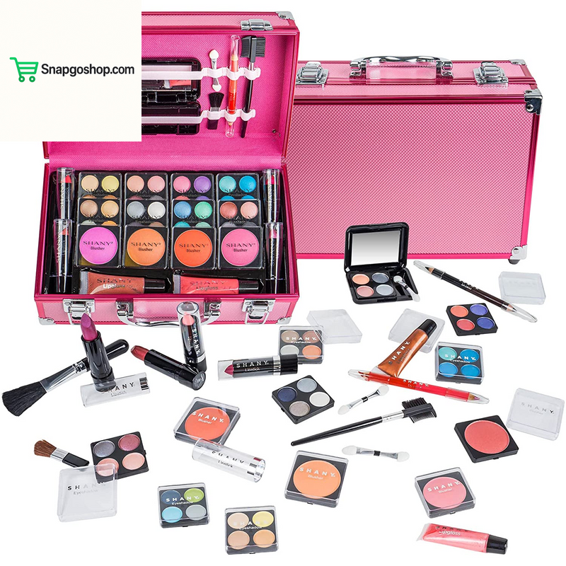 Carry All Makeup Train Case with Pro Makeup Set, Makeup Brushes, Lipsticks, Eye Shadows, Blushes, Powders, and More - Reusable Makeup Storage Organizer - Premium Gift Packaging - Pink