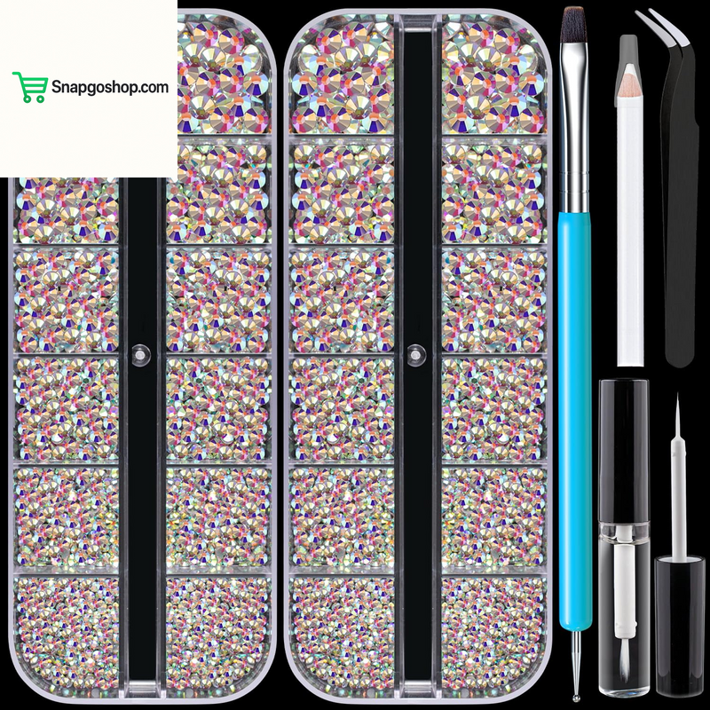 Flat Back Rhinestone Kits Colorful Rhinestones+Crystal Ab&Transparent White Face Gems Nail Gem with Quick Dry Makeup Glue+Picker Pencil+Tweezer for Bedazzling Face Makeup and Nail Art