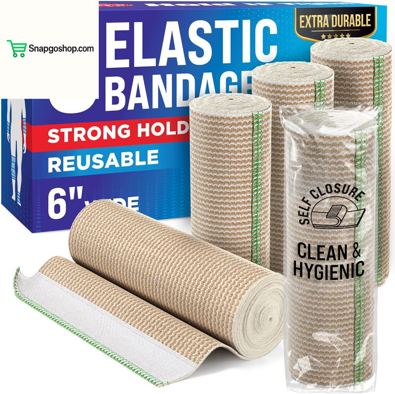 High-Performance Elastic Bandage Wrap - 6 Pack (2X2In, 2X3In, 2X4In) - Self-Closing Strong Compression Bandage Wrap for Feet, Ankles, Wrists, and Knees