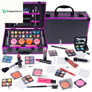 Carry All Makeup Train Case with Pro Makeup Set, Makeup Brushes, Lipsticks, Eye Shadows, Blushes, Powders, and More - Reusable Makeup Storage Organizer - Premium Gift Packaging - Pink