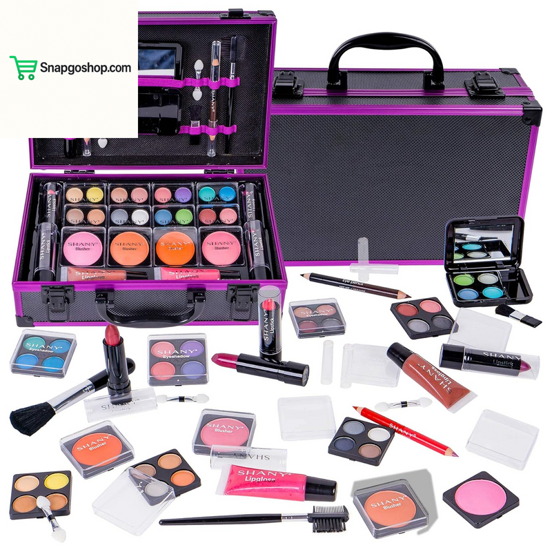 Carry All Makeup Train Case with Pro Makeup Set, Makeup Brushes, Lipsticks, Eye Shadows, Blushes, Powders, and More - Reusable Makeup Storage Organizer - Premium Gift Packaging - Pink