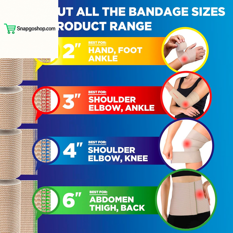 High-Performance Elastic Bandage Wrap - 6 Pack (2X2In, 2X3In, 2X4In) - Self-Closing Strong Compression Bandage Wrap for Feet, Ankles, Wrists, and Knees