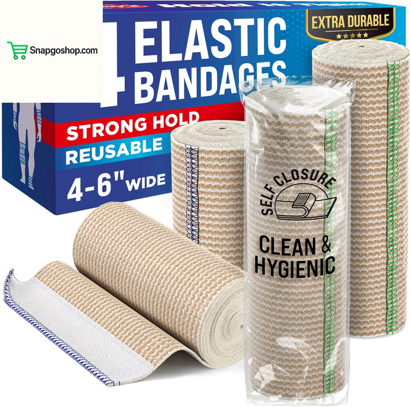 High-Performance Elastic Bandage Wrap - 6 Pack (2X2In, 2X3In, 2X4In) - Self-Closing Strong Compression Bandage Wrap for Feet, Ankles, Wrists, and Knees
