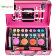 Carry All Makeup Train Case with Pro Makeup Set, Makeup Brushes, Lipsticks, Eye Shadows, Blushes, Powders, and More - Reusable Makeup Storage Organizer - Premium Gift Packaging - Pink