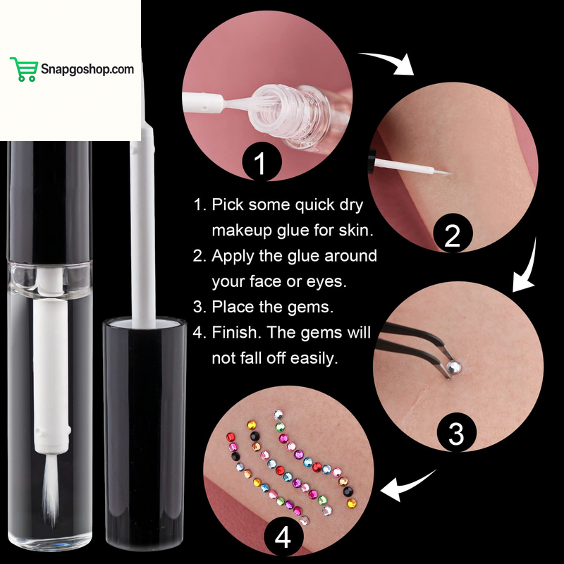 Flat Back Rhinestone Kits Colorful Rhinestones+Crystal Ab&Transparent White Face Gems Nail Gem with Quick Dry Makeup Glue+Picker Pencil+Tweezer for Bedazzling Face Makeup and Nail Art