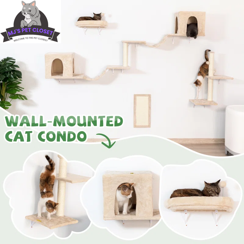 Elevate Your Cat's Playtime with the Darkiel 7-Piece Wall-Mounted Climbing Tower