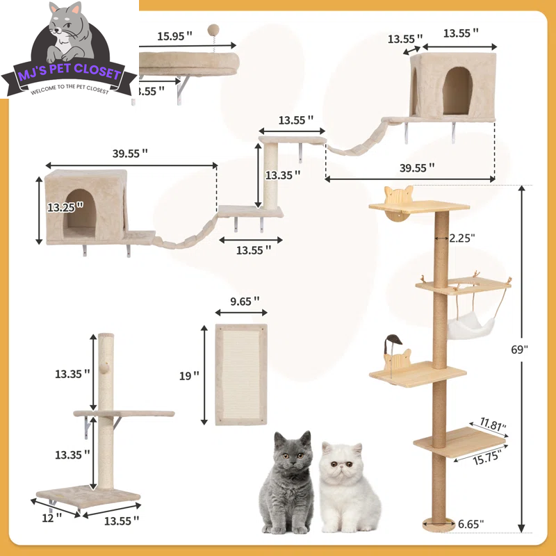 Elevate Your Cat's Playtime with the Darkiel 7-Piece Wall-Mounted Climbing Tower