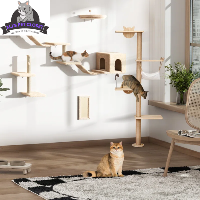 Elevate Your Cat's Playtime with the Darkiel 7-Piece Wall-Mounted Climbing Tower