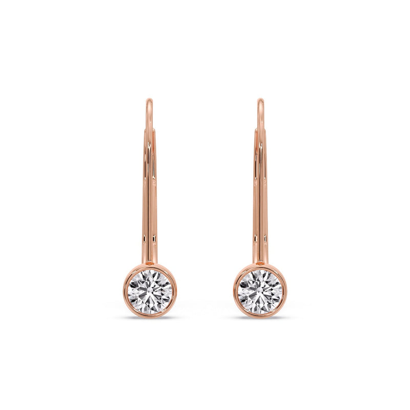 Lever Back Bezel Set Round Diamond Earrings