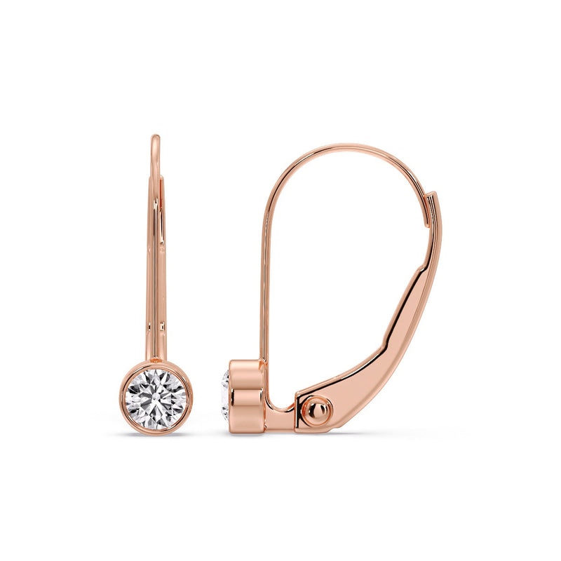 Lever Back Bezel Set Round Diamond Earrings