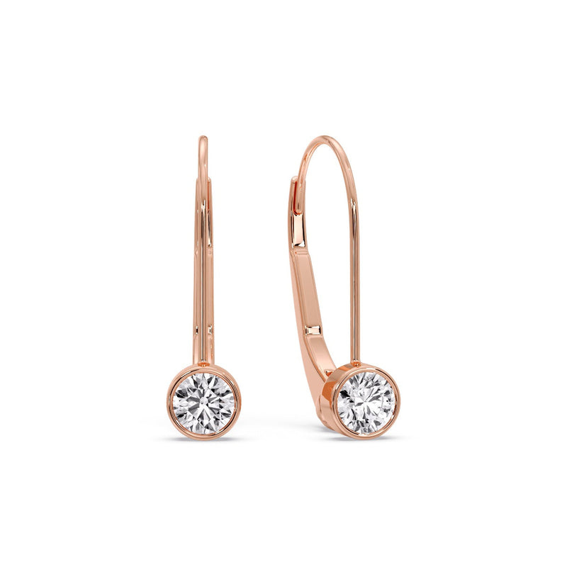Lever Back Bezel Set Round Diamond Earrings