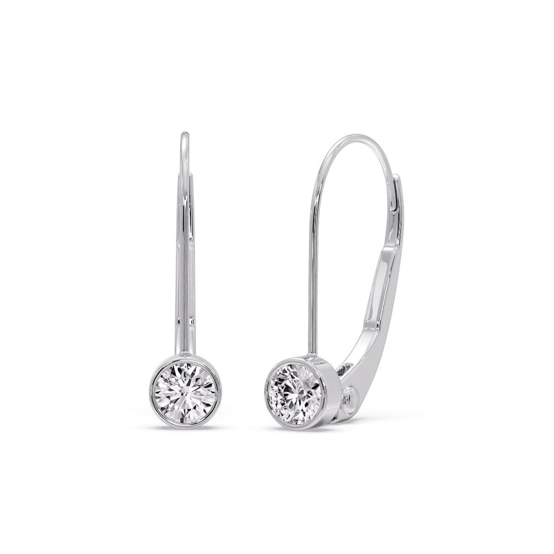 Lever Back Bezel Set Round Diamond Earrings