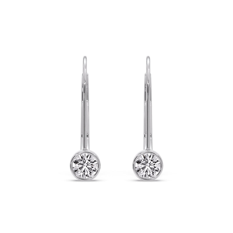 Lever Back Bezel Set Round Diamond Earrings