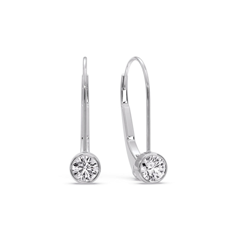 Lever Back Bezel Set Round Diamond Earrings