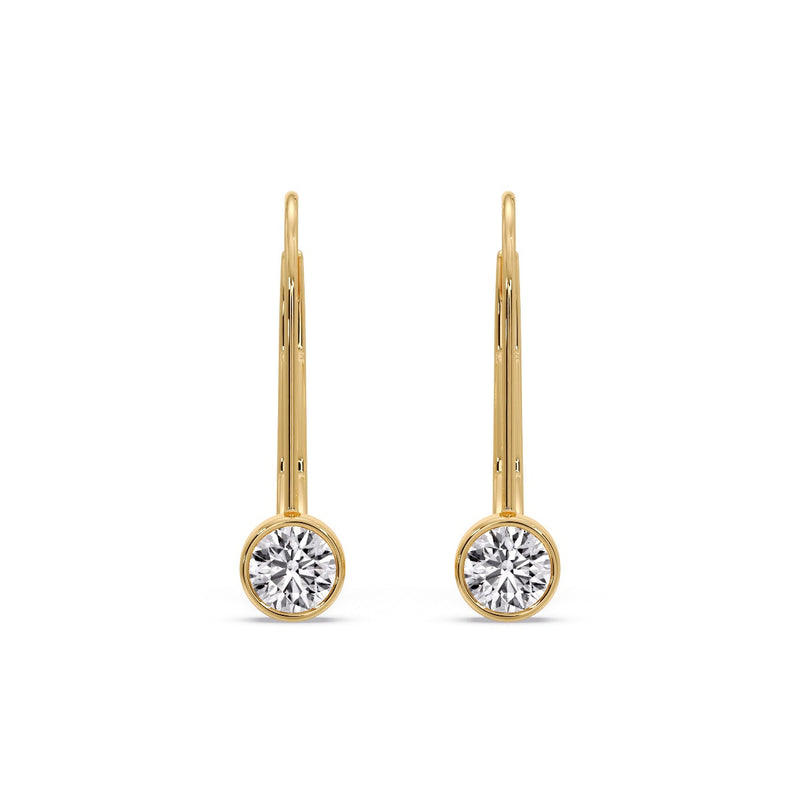 Lever Back Bezel Set Round Diamond Earrings
