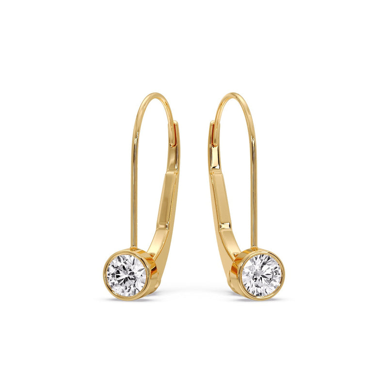 Lever Back Bezel Set Round Diamond Earrings