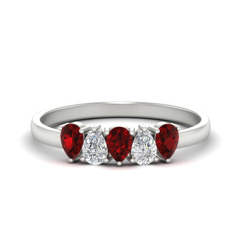 0.75 Carat 5 Stone Wedding Band Diamond Teardrop