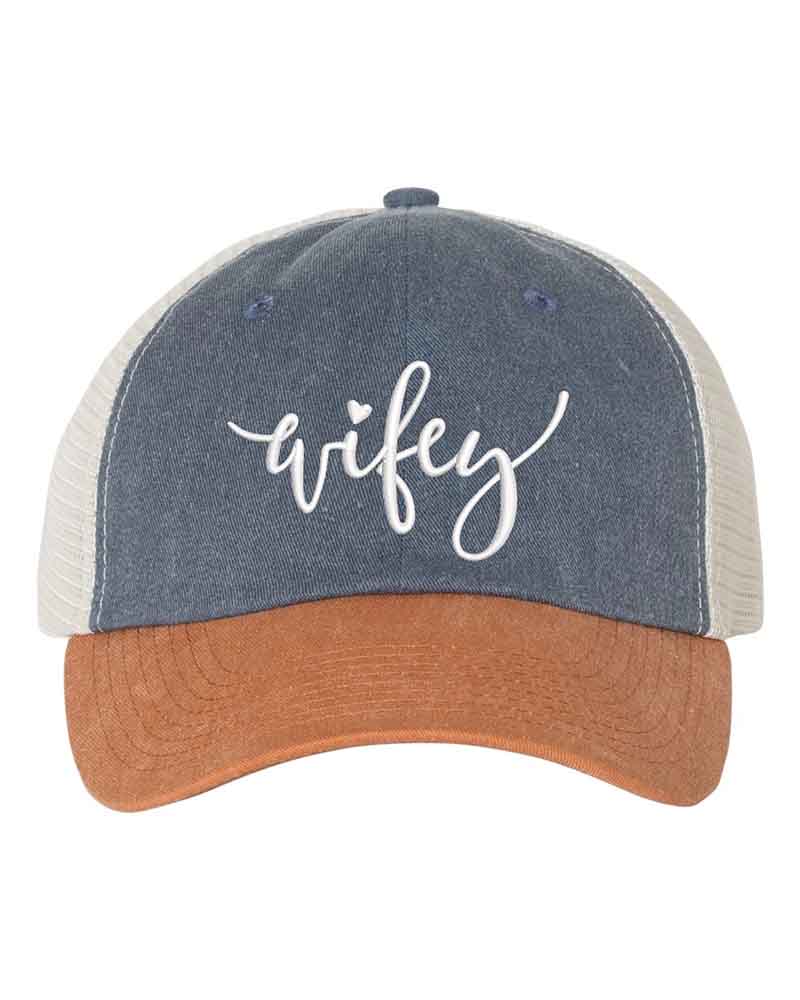 Embroidered Wifey/Hubby Pigment-Dyed Trucker Hat – Anniversary Gift Cap