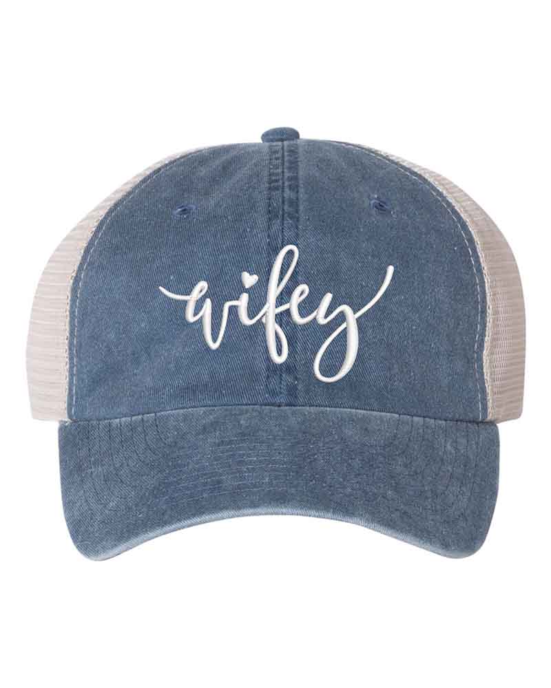 Embroidered Wifey/Hubby Pigment-Dyed Trucker Hat – Anniversary Gift Cap