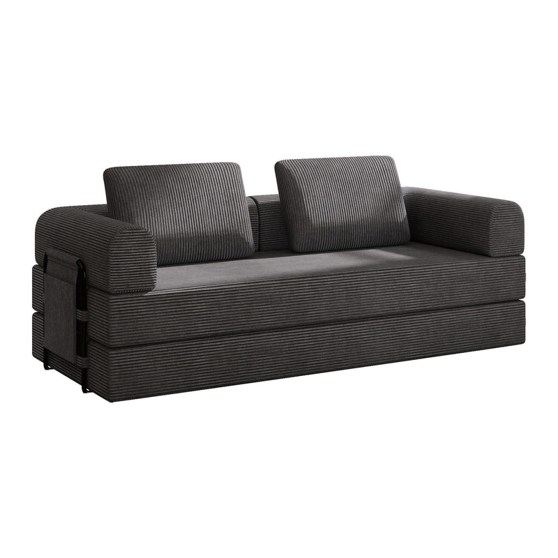 Convertible Sleeper Sofa Bed With Cylindrical Pillow, Fixed Shape Frame