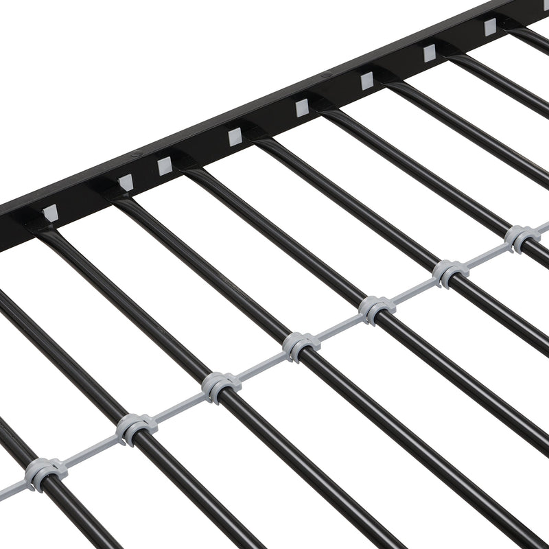 Modern Twin Over Full Metal Bunk Bed with 2-Side Ladder, Full-Length Guardrail, No Box Spring Needed, Black & Brown