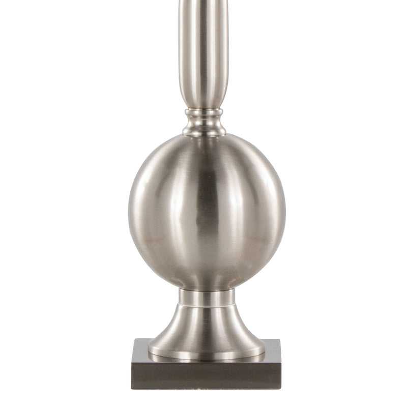 Joan 30" Contemporary Metal Table Lamp Set in Brushed Nickel with Grey Satin Shade - Set of 2