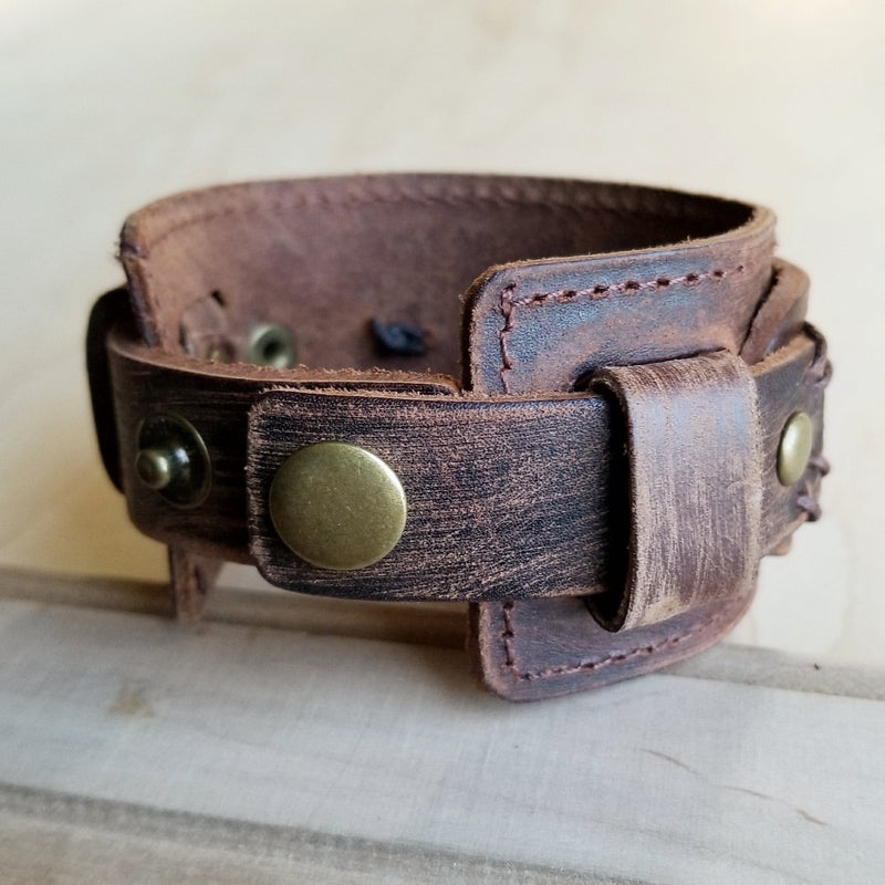 Genuine Leather Wide Cuff Bracelet w/ Natural Turquoise Chunks 006p