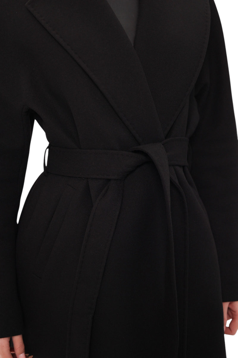 Cambridge Comfort Wraparound Wool Cashmere Coat in Black