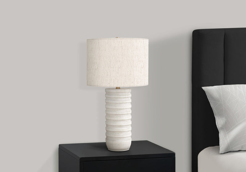 28"h Cream Resin Table Lamp with Ivory Linen Shade